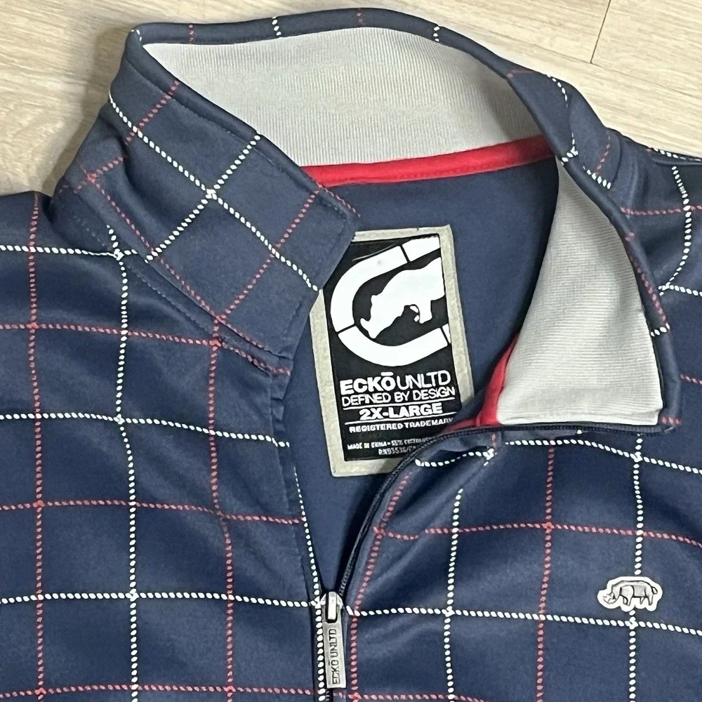 Vintage Ecko Unltd Mens‎ 2XLarge Blue Plaid Full Zip Track Jacket - Lightly Worn